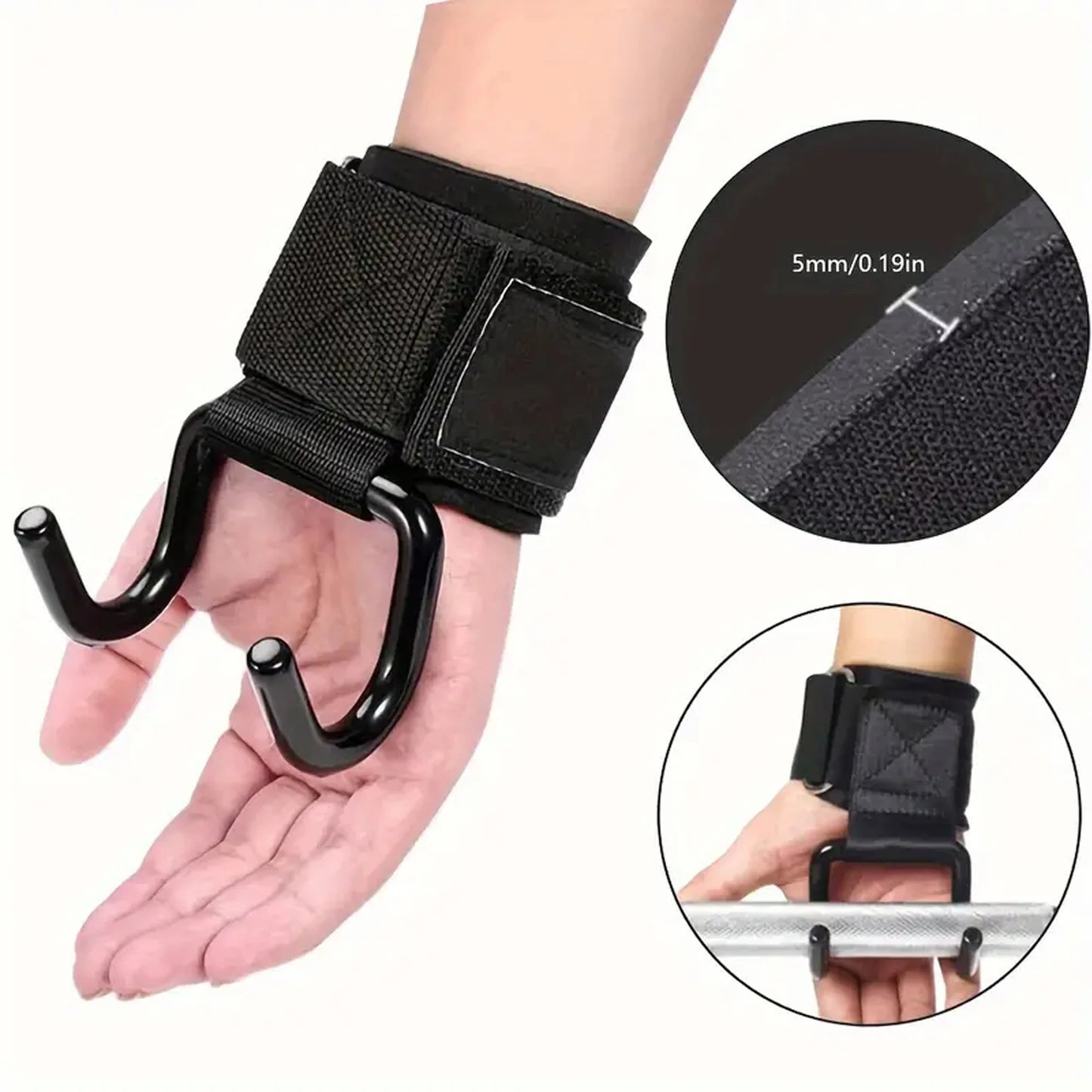 2-Pack Wrist Hooks with Padded Handles for Weightlifting & Pull-Ups