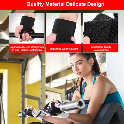 2-Pack Wrist Hooks with Padded Handles for Weightlifting & Pull-Ups